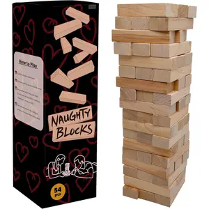 Naughty Blocks - Adult Couple's Game with 54 Flirty & Fiery Challenges, Wooden Block Stacking Tumbling Tower with Intimate Dares for Date Night Anniversary Birthday Valentines Day