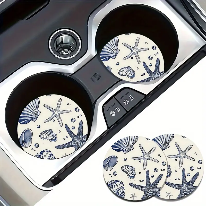 Set of 2 Starfish Shell Coasters for Car Cup Holders, EVA, Ideal for Gifts During Holidays Or Birthday Celebrations, And Suitable As Automotive Interior Decor