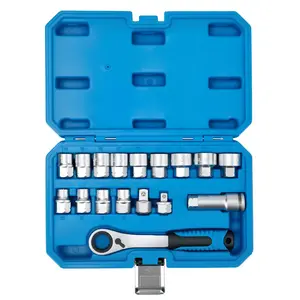 GJANSH 17-Piece Pass Through Socket Set, Metric 10–24mm, Hollow Ratchet Socket Kit for Automotive Repair & Machine Maintenance