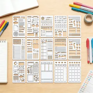 15 Pcs Journal Stencil Set – 4 x 7 Inch reusable drawing templates for bullet journals, planners, notebooks and scrapbooks. Creative DIY stencils for lettering, layouts, note-taking, crafting and school or office use.
