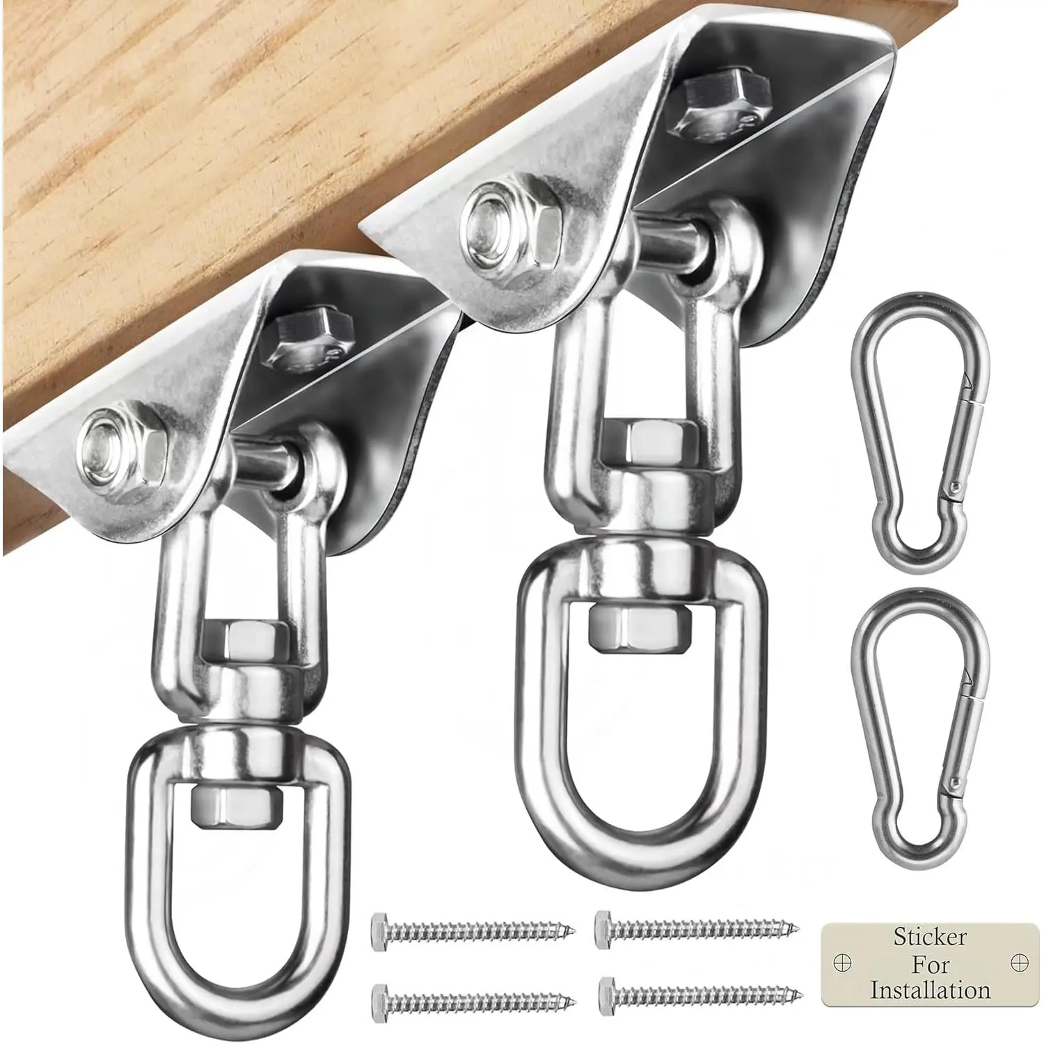 Stainless Steel Heavy Duty Swing Hangers for Wooden Sets, 2000 LB Capacity 360-Swivel Secure Mount Hardware Accessories, 2-Pack for Porch Playground Hammock