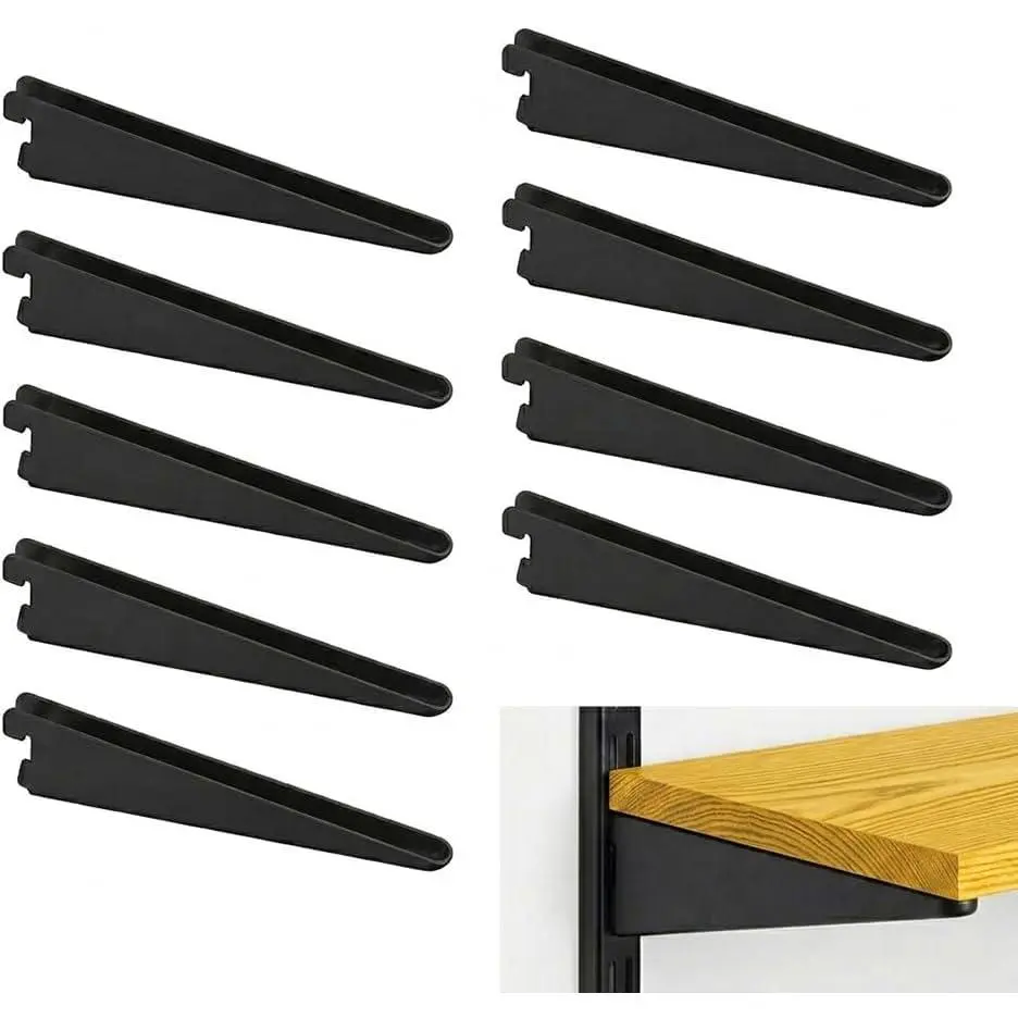 Pack Black Adjustable Shelf Brackets for Double Track, 7 Inch