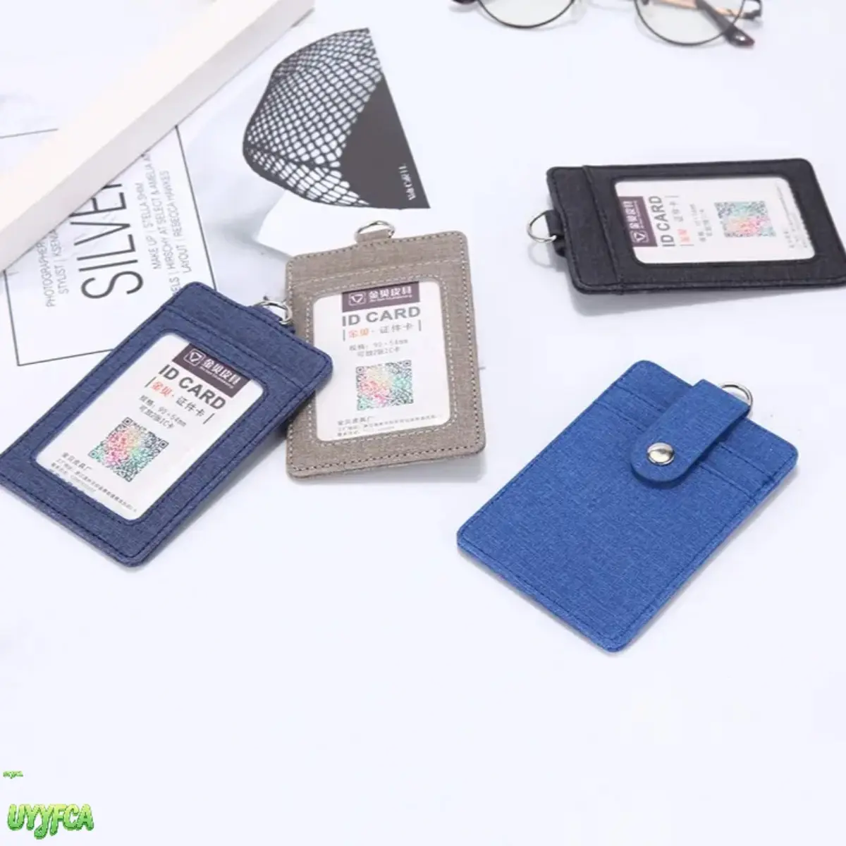 PU Leather ID Badge Holder With Adjustable Neck Lanyard, Multi‑Card Slot Snap Closure Badge Case, Durable Work Access Card Protector For Office, School And Daily Business Use