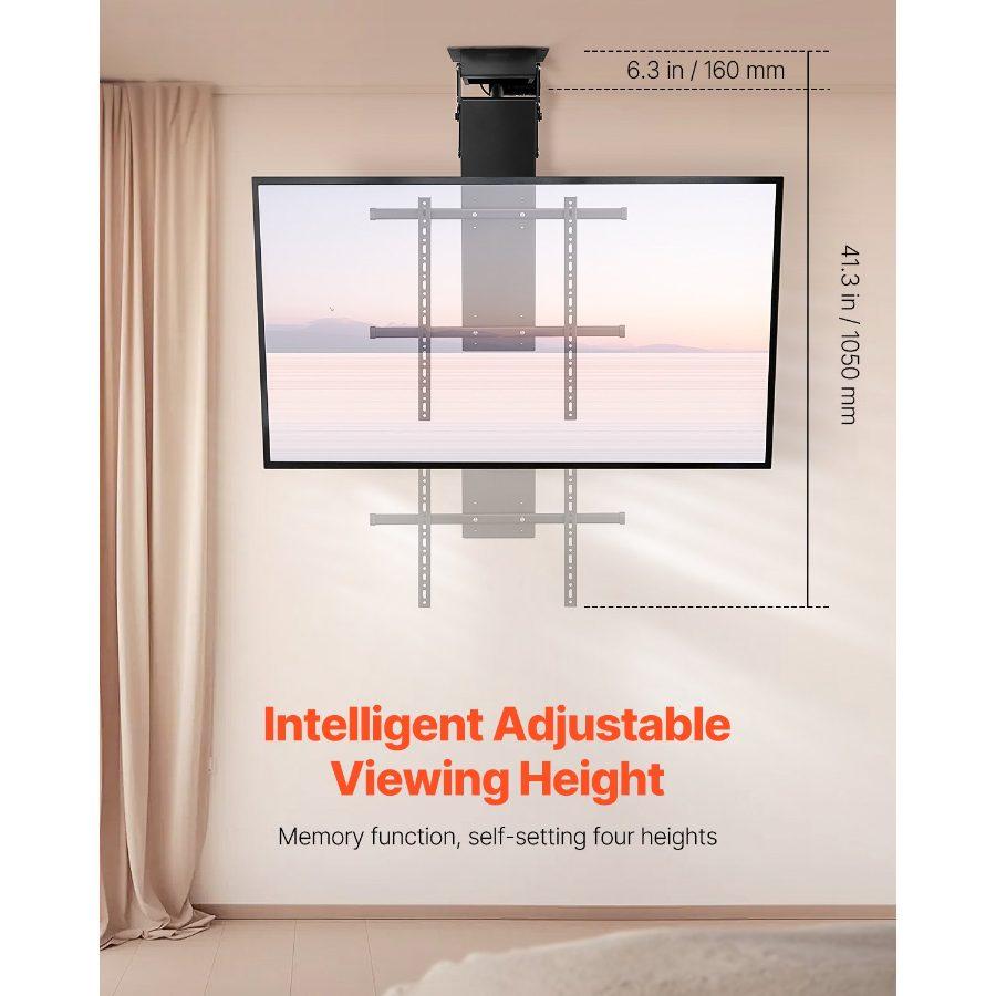 VEVOR Motorized Ceiling TV Mount, TV Wall Mount for 32 to 70 Inch TV, Electric Adjustable Ceiling TV Mount, Motorized Flip Down TV Mount Bracket with Max VESA 24x 24 in, Fits TVs Up to 110 lbs