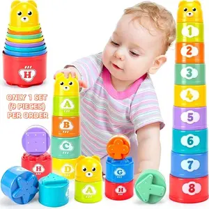 9-Layer Rainbow Stacking Cups, Montessori 3-in-1 Toy for Bath, Beach & Sand Play, with Numbers, Letters & Shapes, Develop Fine Motor Skills & Cognition.#STEMToys #StackingCups #EarlyEducation #ToddlerToys #SensoryToys #BeachToys #BathToys