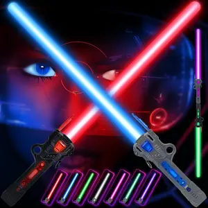 Light Up Saber  Kids, Dual Light Sword 7 Colors Changeable with 3 Modes FX Sound, Expandable LED Dual Swords Set  Galaxy War Fighter Warriors (2 Pack)
