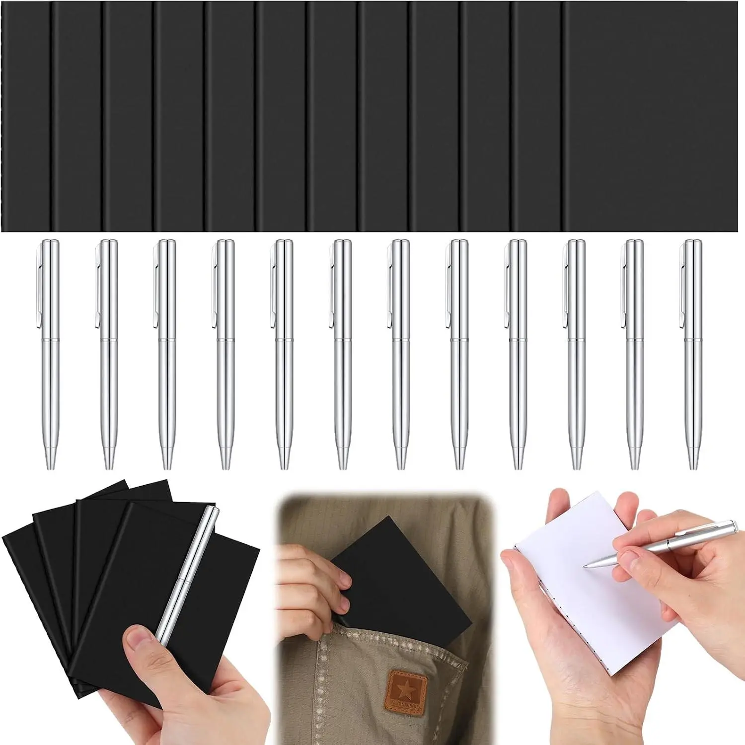 24 count Mini Pocket Notebook Set, 2.5" x 4" Small  Notebook Ballpoint Pen Bulk,  Blank Paper, Mini Journal Sketchbooks Composition for Men Woman School Office Travel Gifts(Black Color)