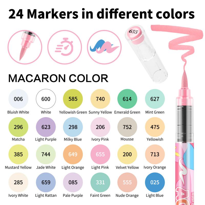 Acrylic Paint Markers,Macaron Series Set,Soft Brush Tip Water Based, Straight liquid Markers for Wood, Canvas, Rock Painting, Glass, Diy Crafts, Fabric Paint, Art Markers Pen, Brush Pens