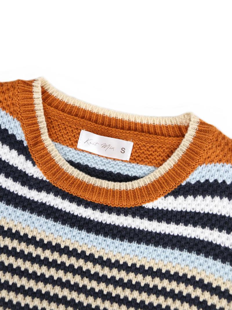 Women's Striped Knit Top, French Commute Style, Chic Casual Jumper, Spring Summer Casual Loose Fit Short Sleeve Round Neck Blouse (pattern Random)