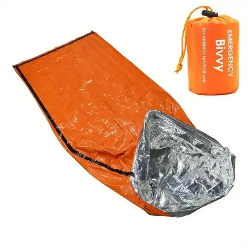 Emergency Bivy Survival Tent Kit Outdoor Survival Equipment with Mylar Sleeping Bag, Waterproof Sos Blanket, Plastic Whistle, Reusable Storage Bag