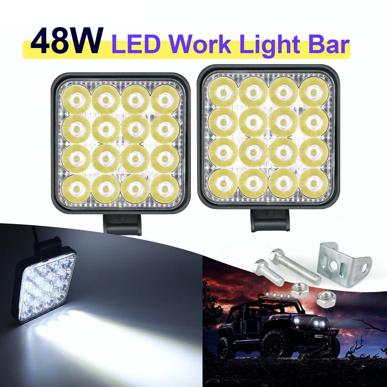 2pcs LED Truck Work Lights, 48W High Brightness LED Flood Light Bar, Work Light Truck OffRoad Tractor Flood Lights 12V-24V Square