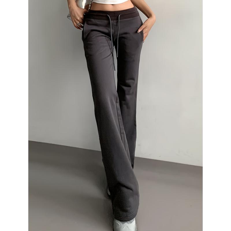 Drawstring Flare Leg Pants, Casual Forbidden Pants For Spring & Summer, Women's Clothing