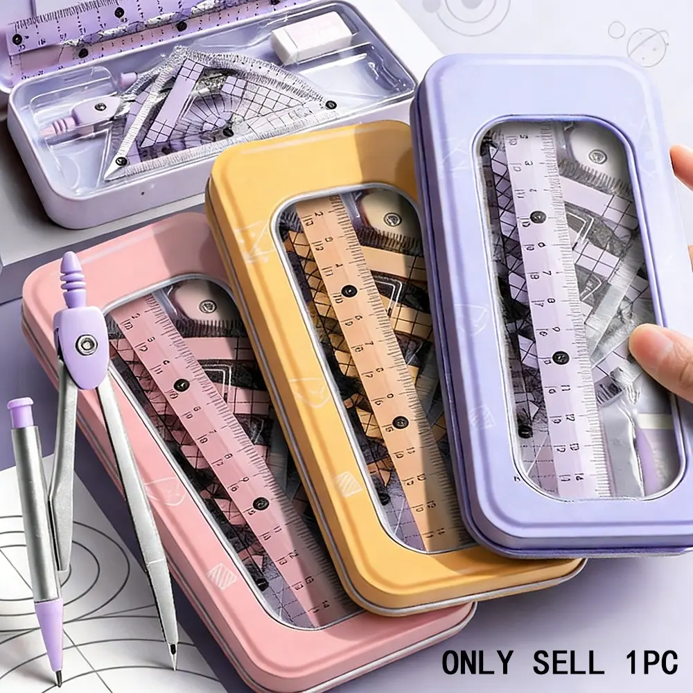 7pcs Compass Ruler Set for Elementary and Middle School Students, Exam Essential Tools, Includes Protractor Straightedge Triangle Board, Measuring Marking Tool