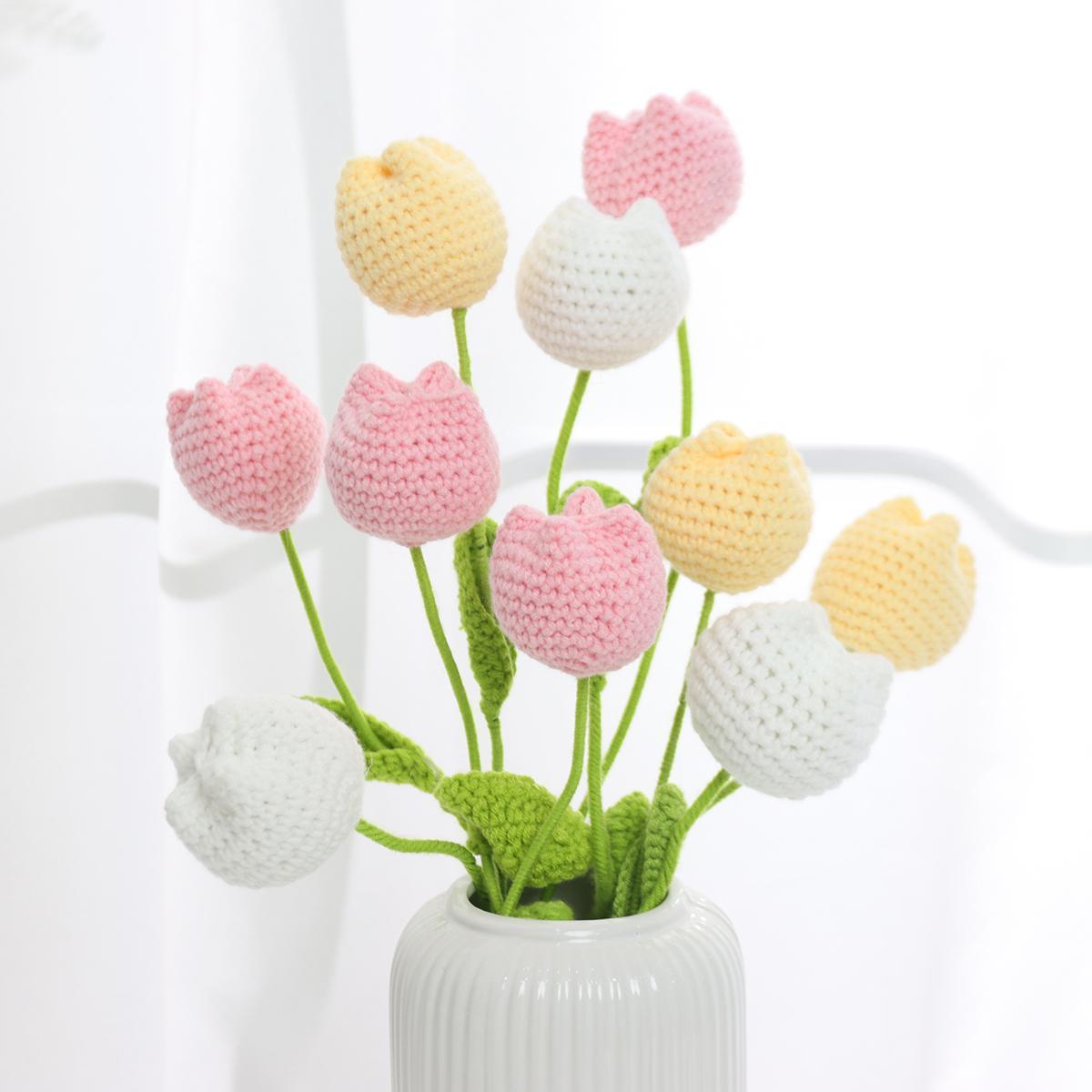 Handmade Knitted Tulip Bouquet, Crochet Flower Bouquet, 10/20/30 Stems Artificial Flowers, Easter and Mother's Day Gift, Home Decor, Bedroom Decoration #TOP PICKS