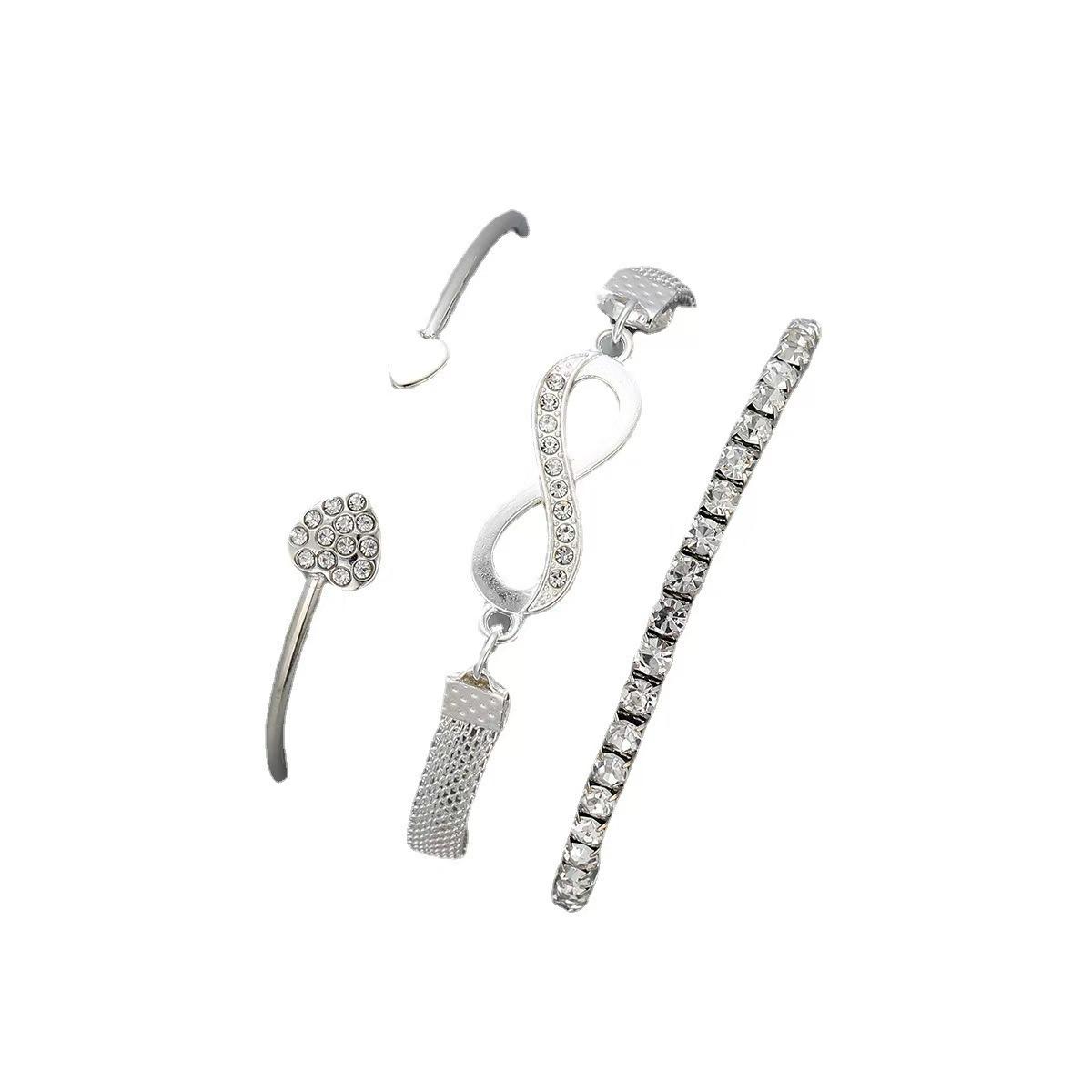 New ins-style women's heart-shaped open bracelet with creative design, vintage and simple lucky figure 8 bracelet 3-piece set, not easy to fade