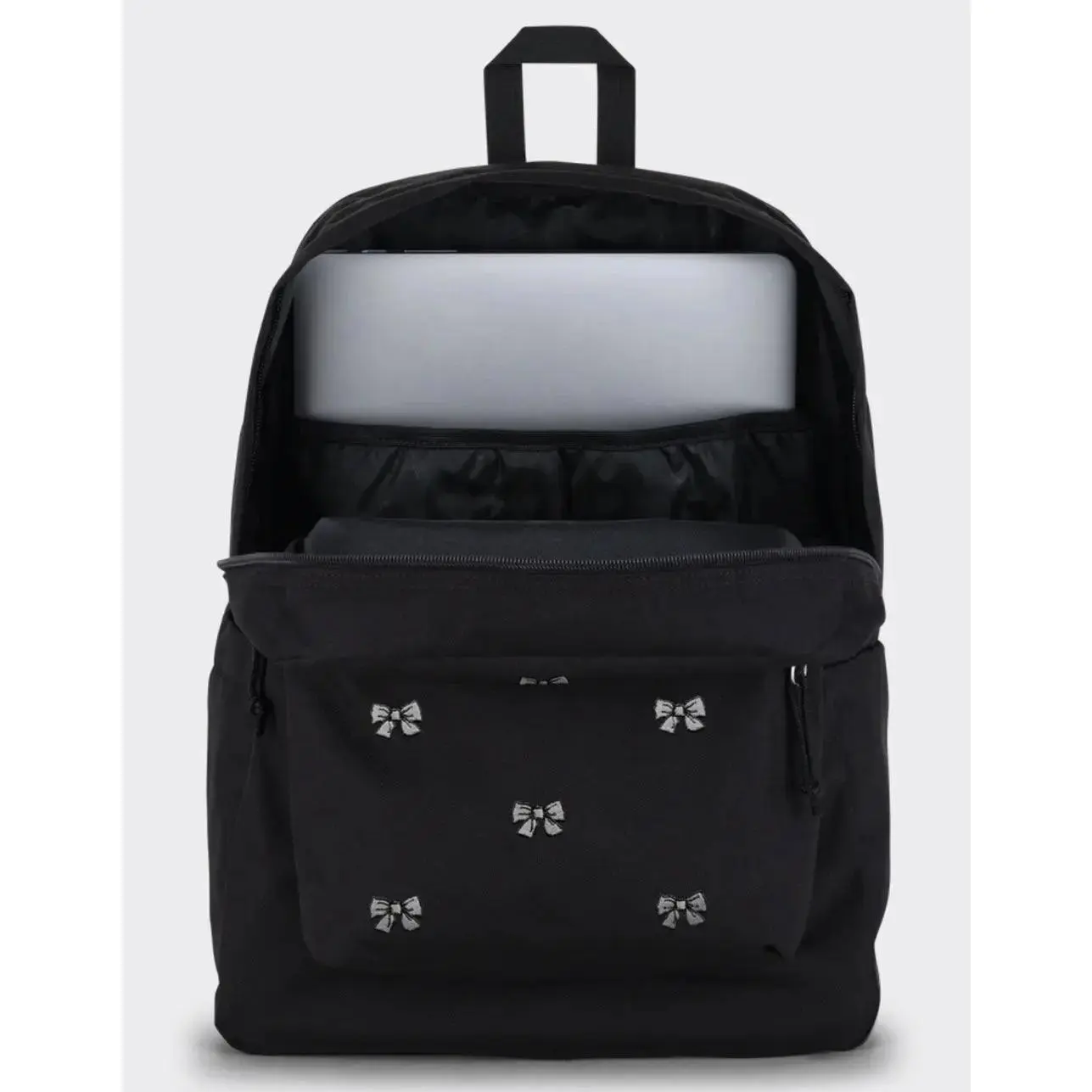 Womens Plus Backpack, Embroidered Bows Black