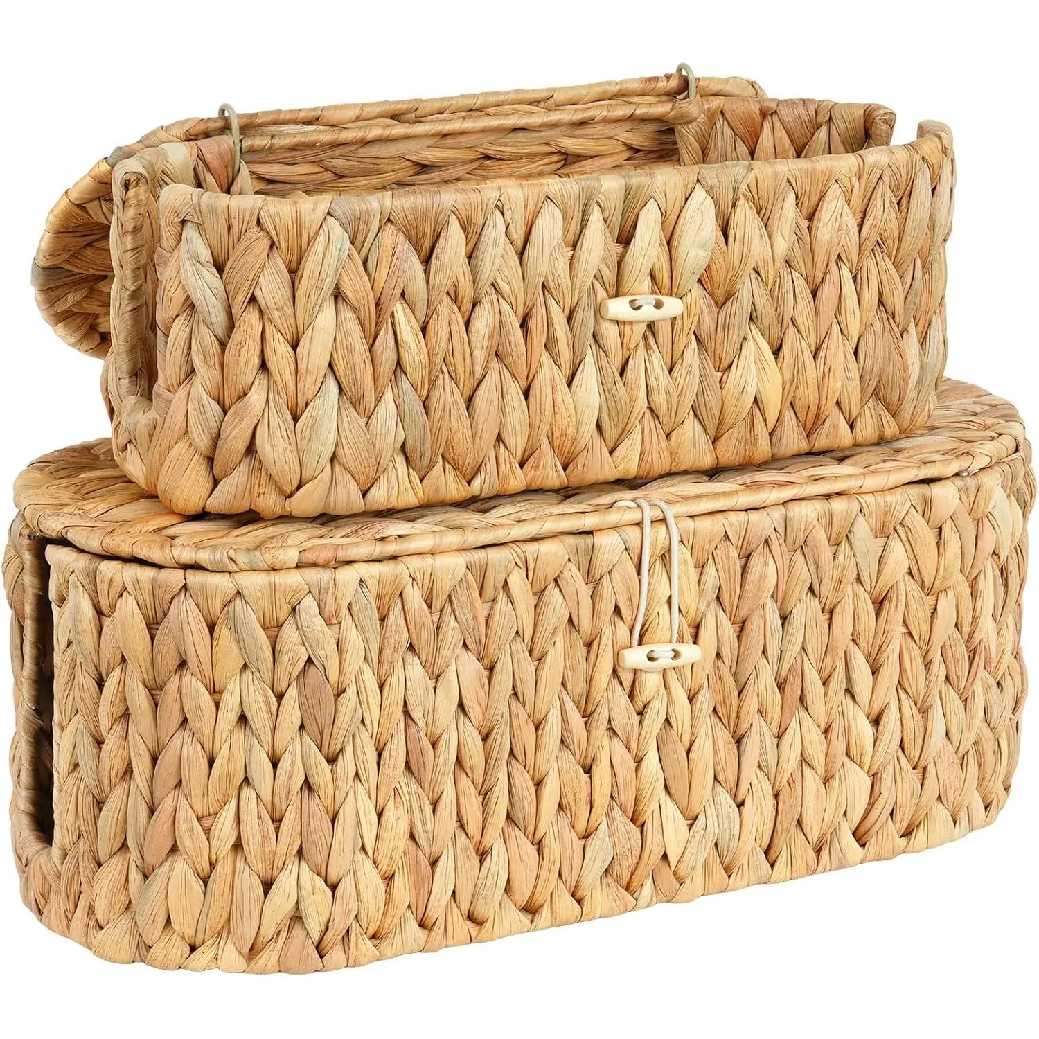 Set of 2  Management Box, Handwoven Cord Hider Box with 3 Open Slots |  Organizer Box with Lockable Lid, Cord Storage Box to  Power Strip, Router, USB Hub, TV Wires for , Office