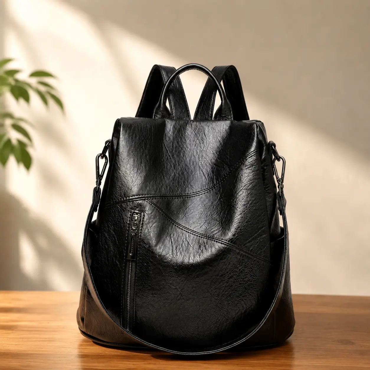 Women's Chic Anti-Theft Soft PU Leather Backpack - Street Chic, Adjustable Shoulder Strap, Hidden Zippered Pocket, Back to School Haul, Daily Commute, Dark Green/Midnight Black