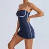 Women's 2-Piece Color-Blocking Activewear Set - Sporty Dress, Anti-Glare Leggings, Chest Cushion, Compression, for Yoga, Tennis, Gym Workouts, Workout Exercise Dress