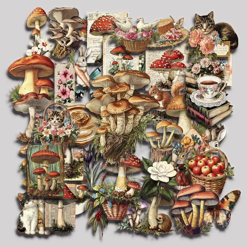 50PCS Retro Mushroom Aesthetic Vinyl Stickers Pack for Laptop Water Bottle Phone Case Skateboard Journal Scrapbook DIY Decoration