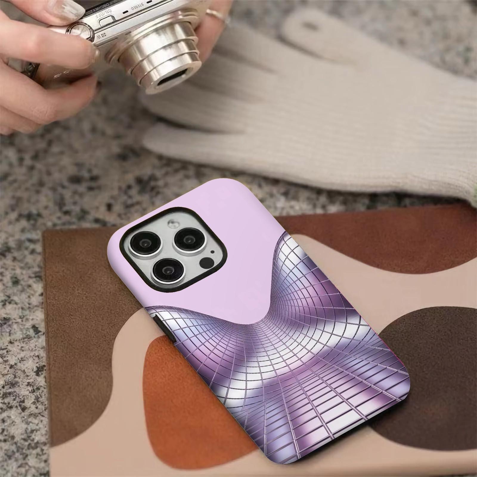 purple, grid, tunnel Soft And Hard Two-In-One Film Printed Full Pattern Case For IPhone 16 15 14 13 1211 Pro Max Plus Phone Case