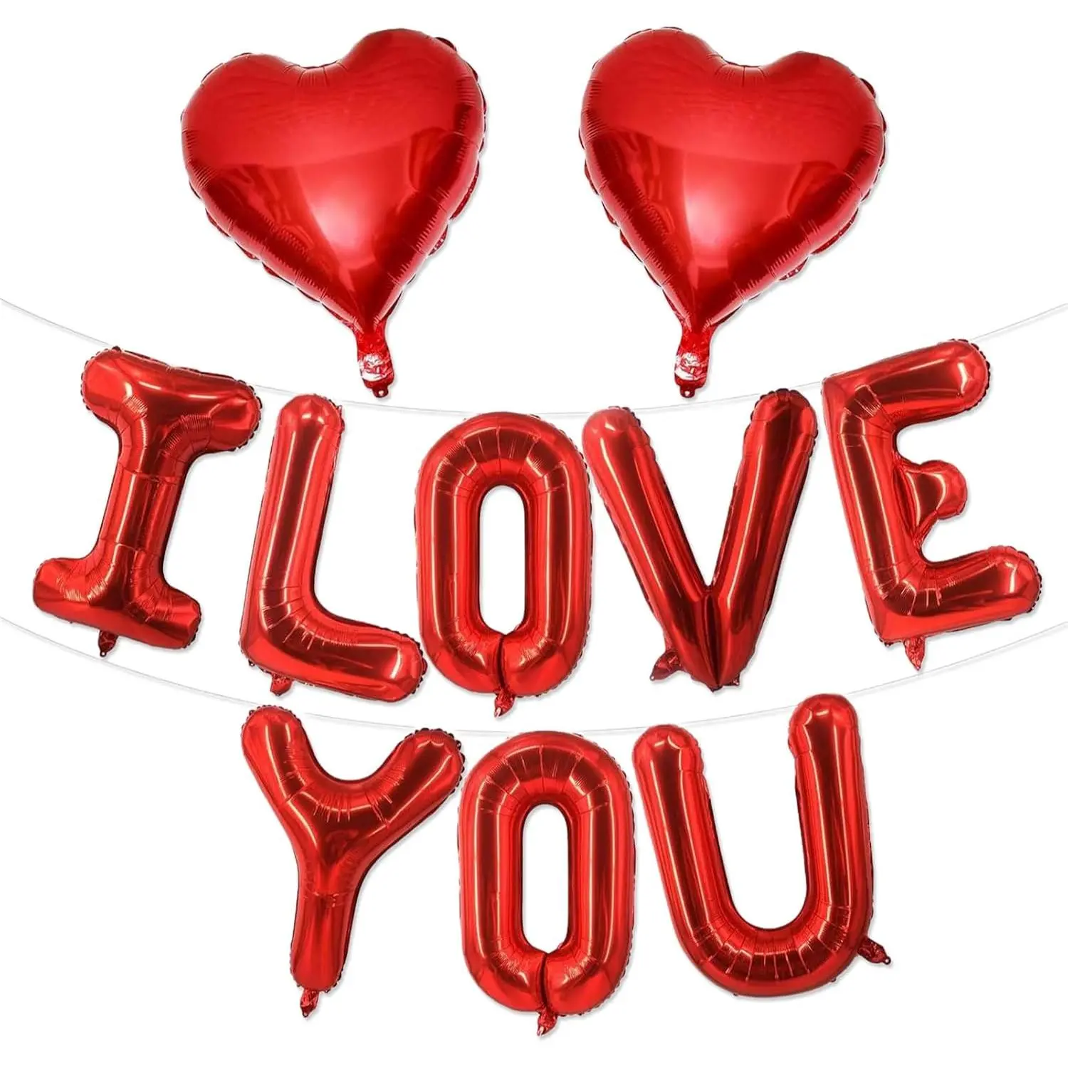 Valentines Day Balloons Decorations Red 10 count 16 Inch - "I Love You" Letter + Heart Balloons with Tape Straws Ribbon for Romantic Party Proposal Wedding Bedroom Valentines Day Decor