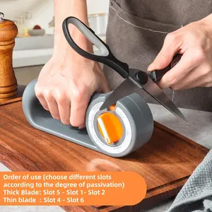 6-in-1 Kitchen Knife Sharpener, Manual Knife Sharpening Tool, Handheld Adjustable Knife Sharpener, Easy-to-Use Dial for Selecting Modes, Suitable for Chef's Knives, Serrated Knives, Scissors, and Thin Blades, Non-Slip Base and Handle, Kitchen Gadget.