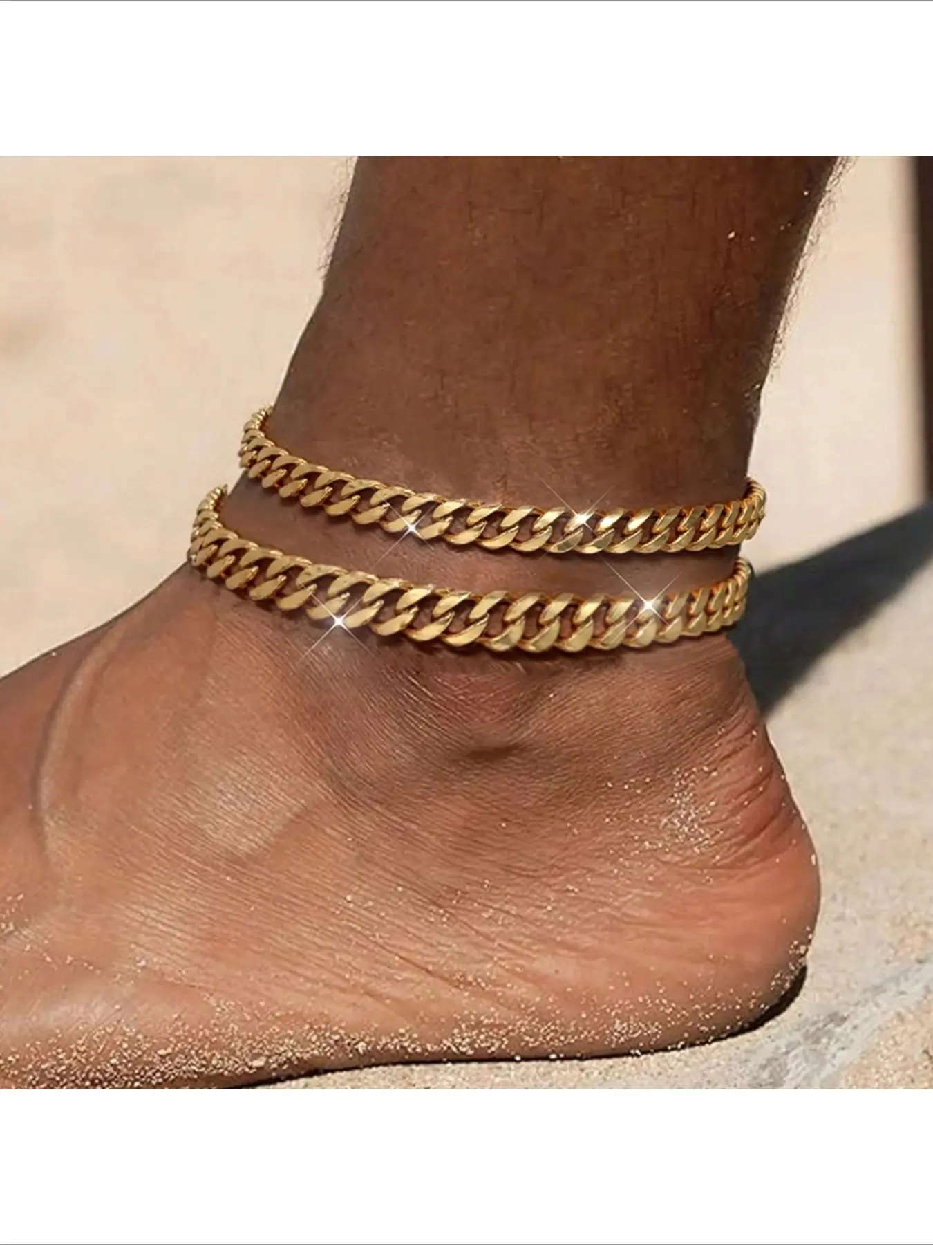 Layered Cuban Chain Anklet for Women Men Summer Beach Stackable Fashion Anklet Set Hot Sale Europe America Trendy Unisex