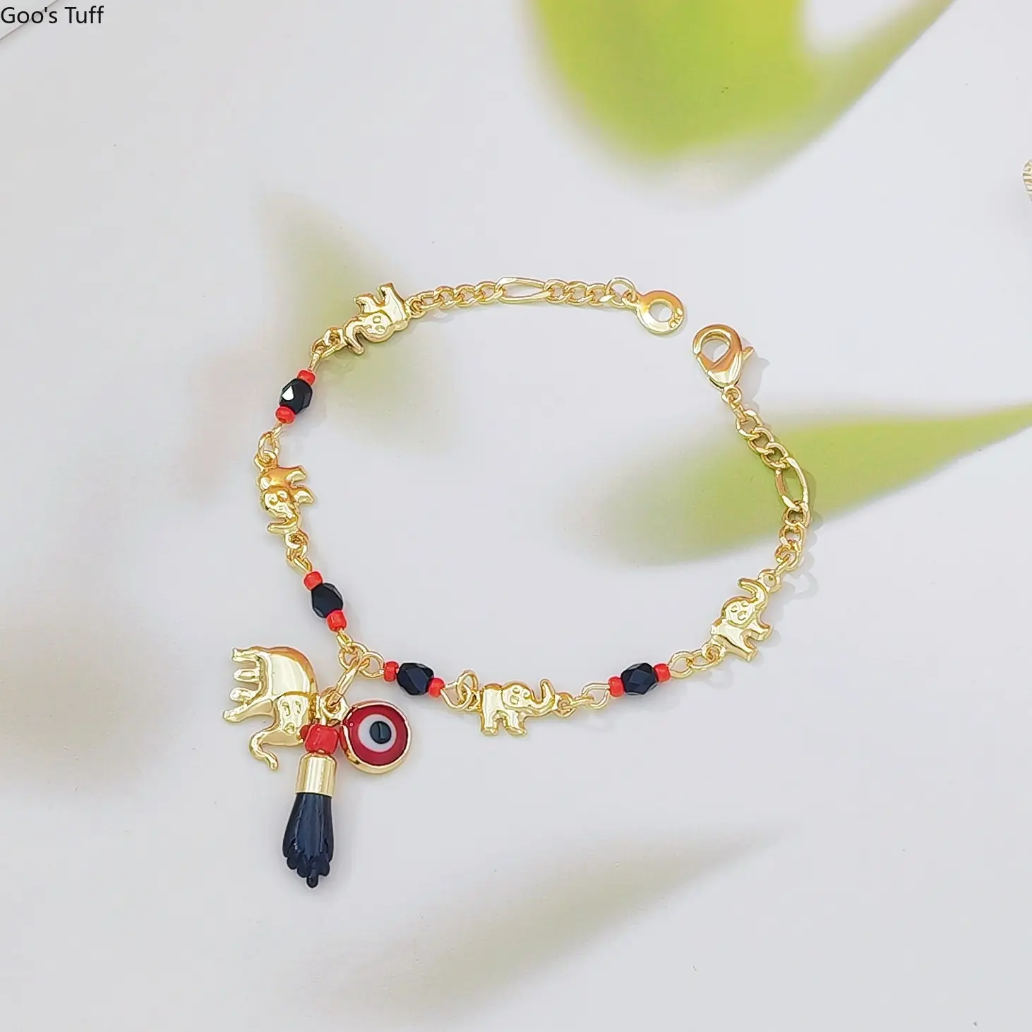Bohemian Cartoon Fun Evil‑Eye Elephant Gold‑Plated Bracelet & Anklet for Women Playful Unique Fashion Wrist Ankle Jewelry for Daily Wear Beach Date Vacation Occasions