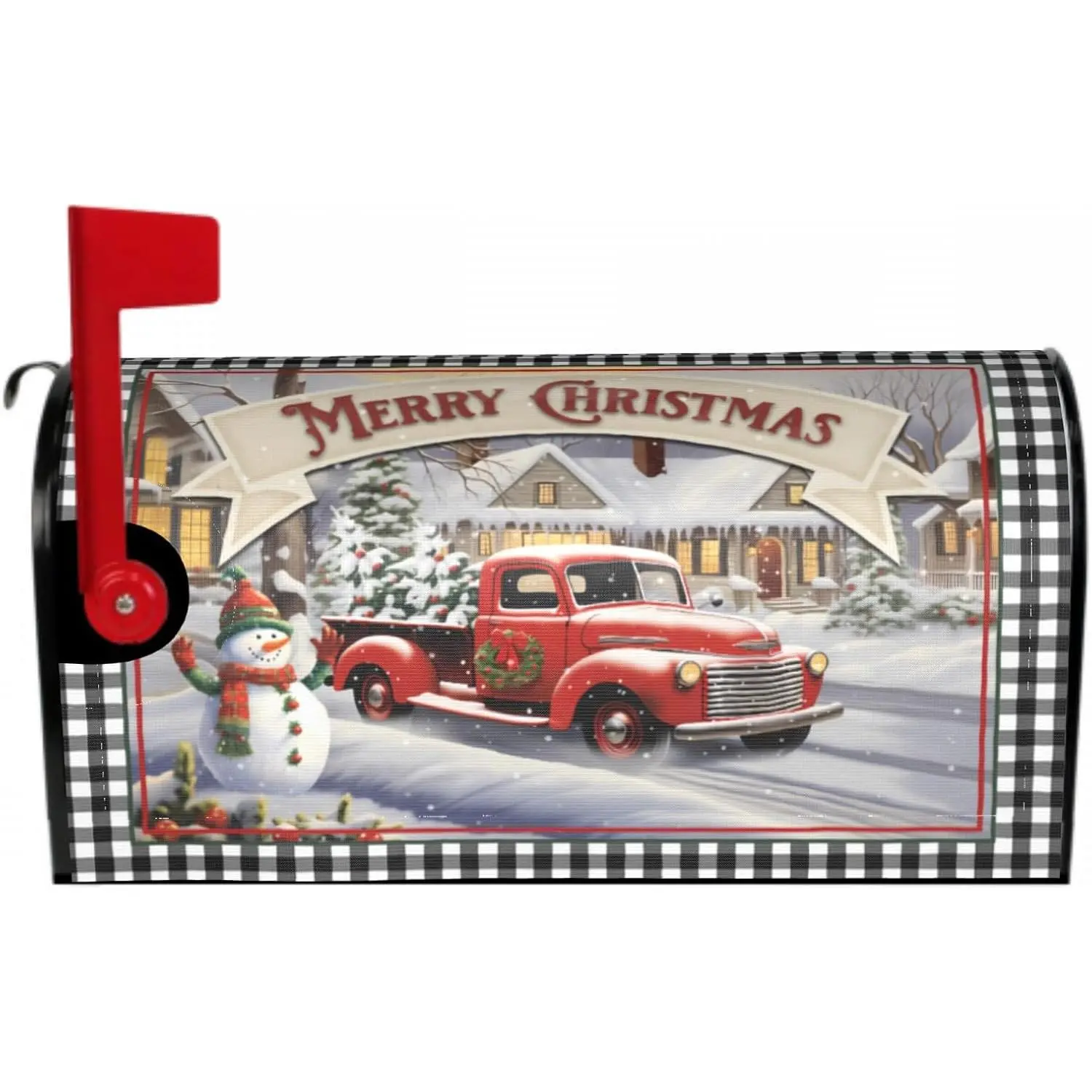 Merry Christmas  Mailbox Covers Winter Snowman Red  Mailbox Covers  Standard Size 21x18 Inches  Wraps for  Garden Yard Outdoor Decor