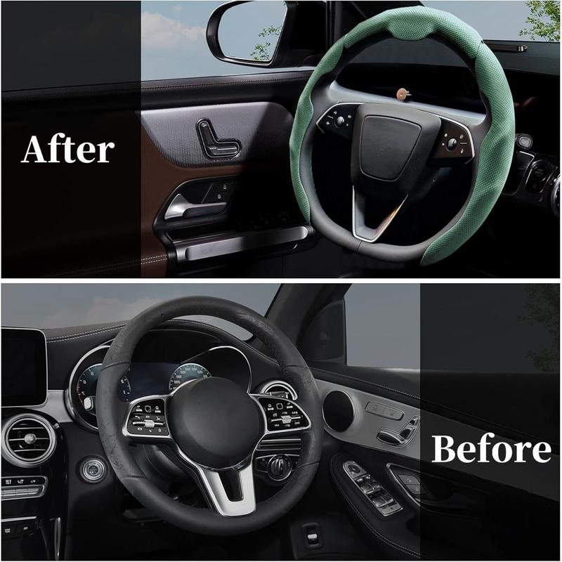 Nappa Leather Car Steering Wheel Cover, Quick Turn Non-Slip Breathable Ultra-Thin Cover, Universal 14.5-15 inch Car Steering Wheel Protector for Men Women, Suitable for Four Seasons, Car Accessories