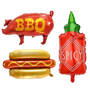Happy Birthday Balloons Pig Hot Dog Ballon Anniversaire Decorations Outdoor BBQ Party Supplies Helium Foil Globos Baby Shower