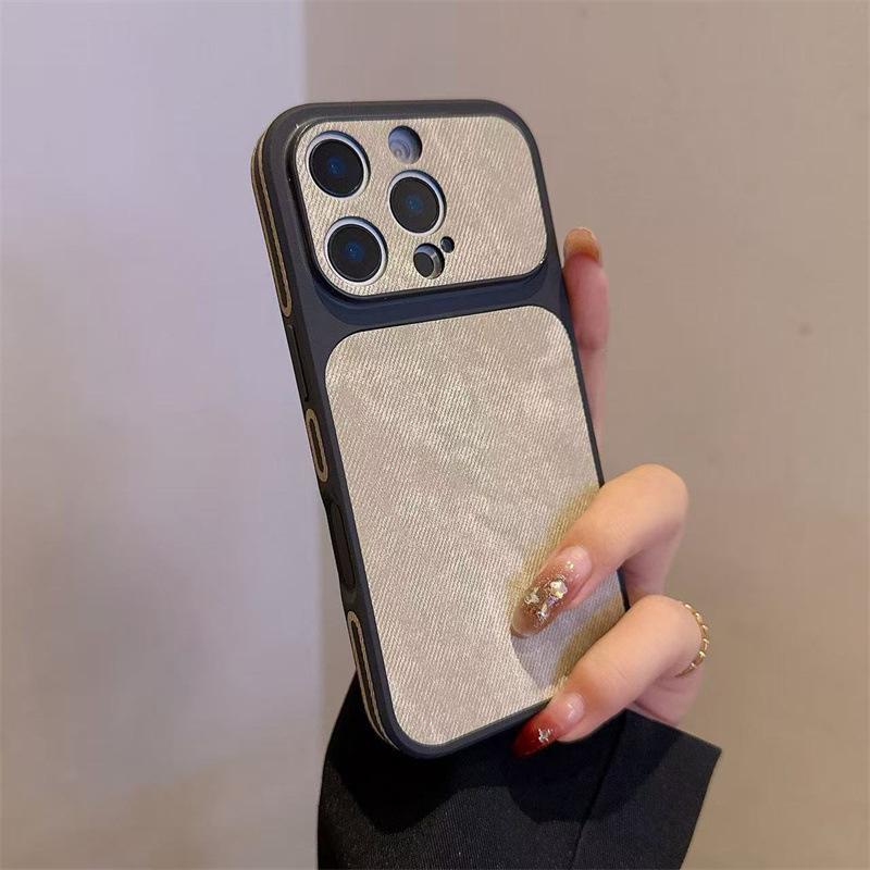 Instantly enlarges the screen, suitable for iPhone 17/16/15/14/13, denim-pattern side-stick anti-collision edge denim leather protective case