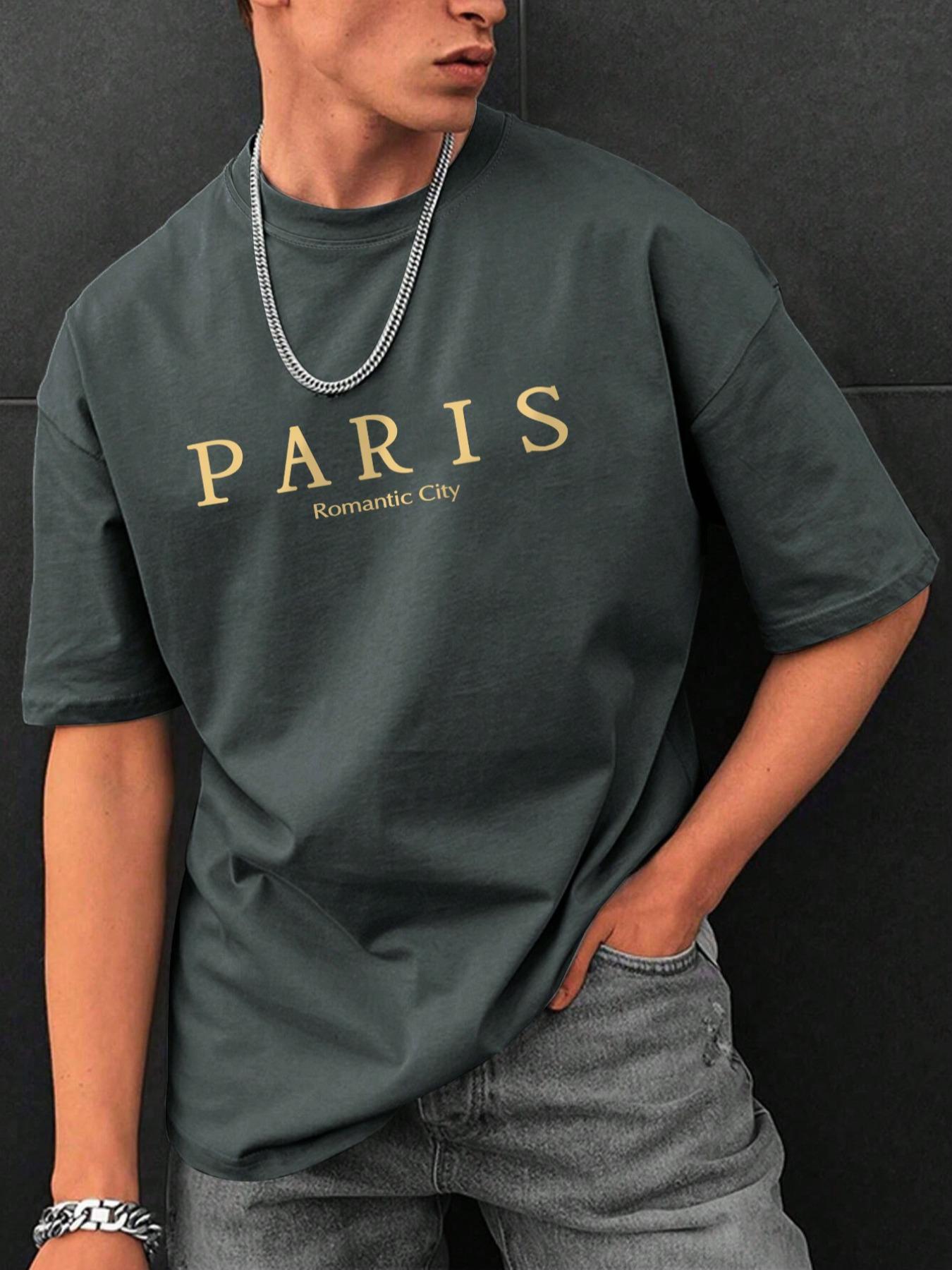 Men's Letter Print Drop Shoulder Jersey Tee, National Day Clothing, Menswear, Regular Fit Casual Streetwear Short Sleeve Round Neck Crewneck T-shirt for Summer, Fashion Stylish Men's Top for Daily Wear, Casual Style Tee, Casual Letters Print