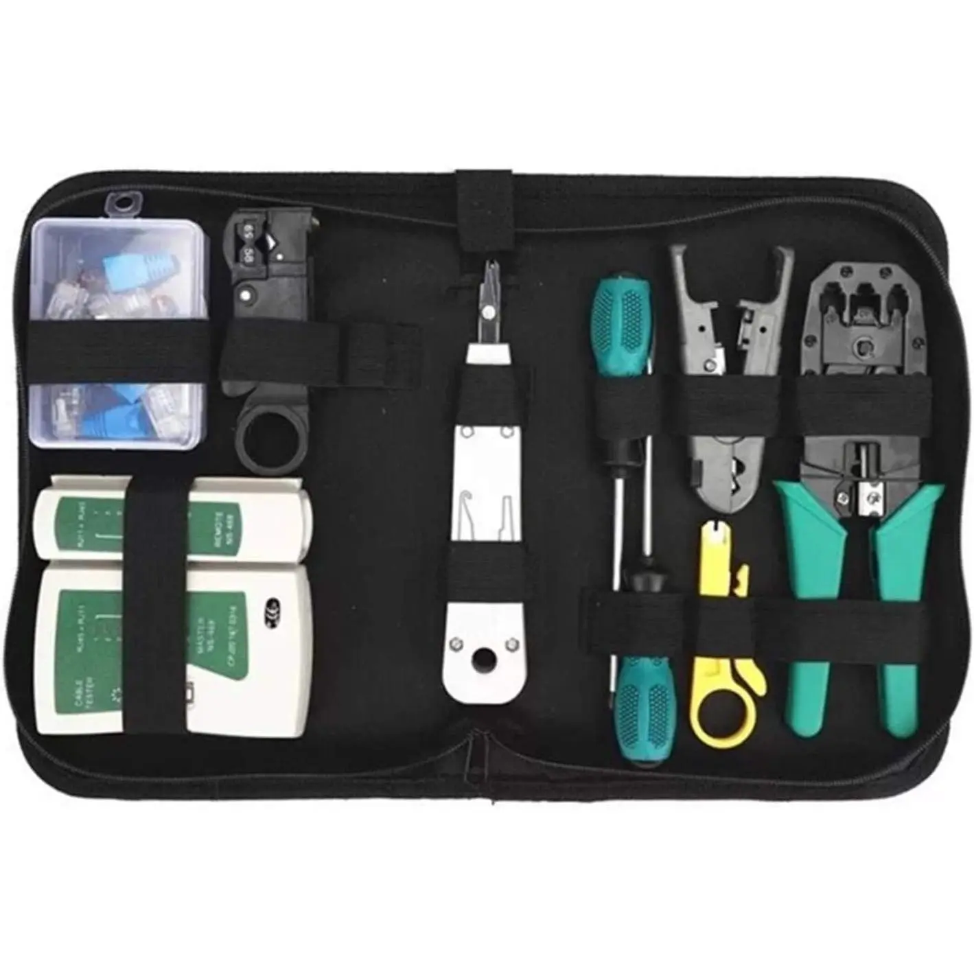 Network Tool Kit  Cat5 Cat5e Cat6, 11 in 1 Portable Ethernet Cable Crimper Kit with a Ethernet Crimping Tool, 8p8c 6p6c Connectors rj45 rj11 Cat5 Cat6 Cable Tester, 110 Punch Down Tool