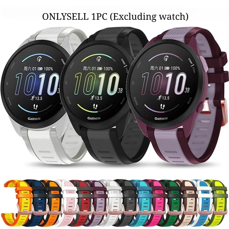 1 Pcs Sports Dual Color Silicone Watch Band with Rose Gold Buckle for Garmin Forerunner 165 Smartwatch Replacement Accessories (Excluding Watch) Watch Straps