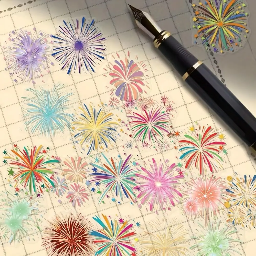 50pcs Vintage Fireworks Stickers • Self-Adhesive Plastic • Scrapbooking Supplies • Journal Decoration • Vibrant ， Selfadhesive   Decorative Stickers • Scrapbooking Accessories •  Card Sticker For Debit Card • Suitable for Scrapbooking,  Guitar, Skateboard