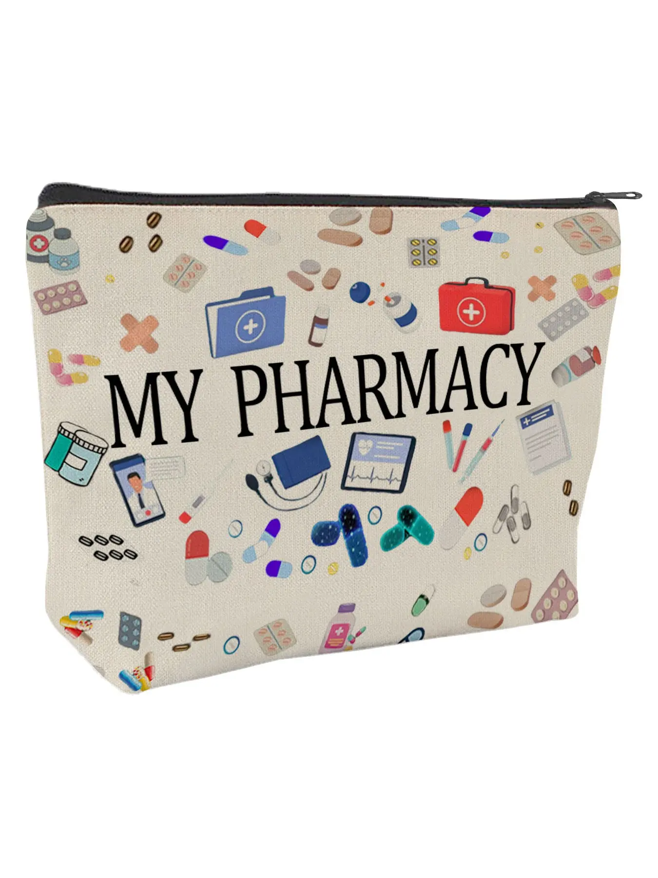Large Capacity Zipper Storage Pouch, Multifunctional Travel Toiletry Bag, Portable Organizer for Meds & Cables, Ideal Gift for Pharmacist Lovers