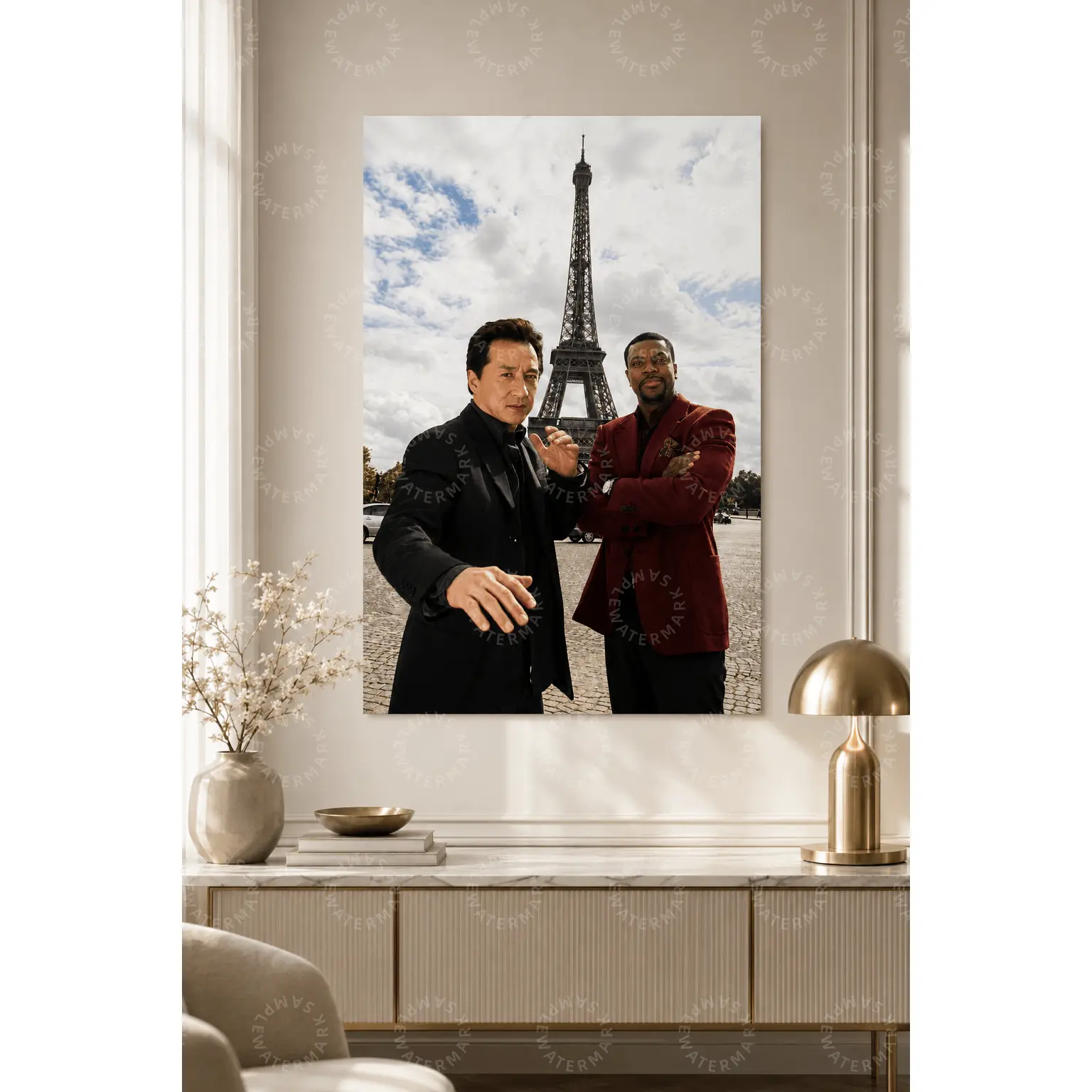 Paris Eiffel Tower Duo Portrait Canvas Wall Art, Stylish Men City Travel Poster, Modern Aesthetic Wall Decor for Living Room, Bedroom, Office, Apartment, Fashion Travel Gift Print