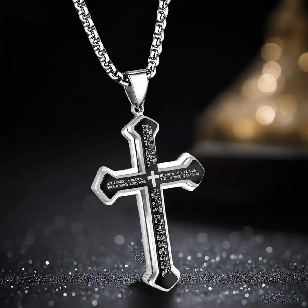 Men's Stainless Steel Cross Pendant - Bible Verse Custom Engraved Jewelry, Rust-Proof Non-Tarnish Pendant Design, Religious Accessory for Casual Wear, Versatile Gift for Religion Enthusiasts, Faith Jewelry, Jewellery Pendant