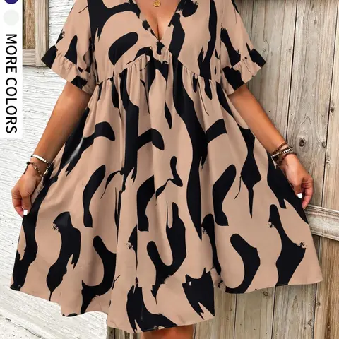 Elegant Plus Size V Neck a Line Dress, Half Sleeve All over Print, Loose Fit, Casual Wear, Garden Party, Graduation Season, Boho Sundresses
