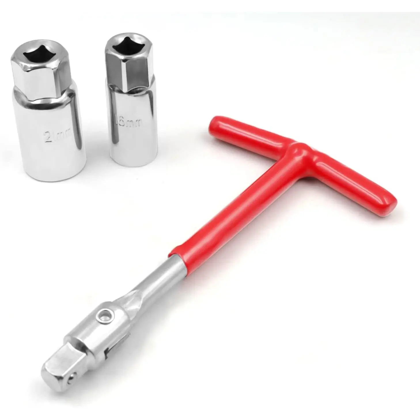 T-Handle  Joint Spark Plug Socket Wrench, 16mm 21mm Socket (Red)
