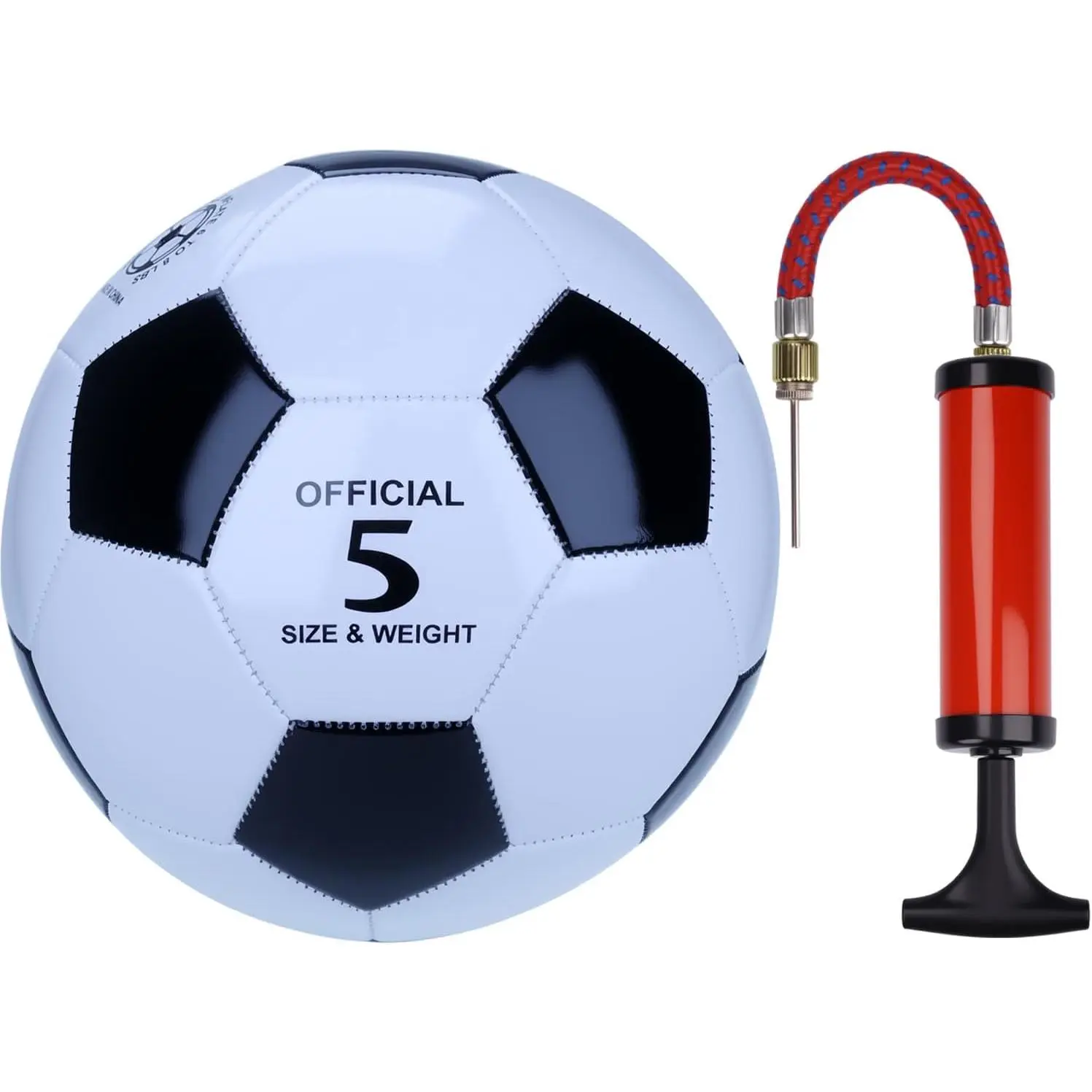 Classic Black & White Soccer Ball with Pump - Machine Stitched PU Leather  Ball for Indoor & Outdoor Practice - Durable Recreational Football - Sizes3/4/5