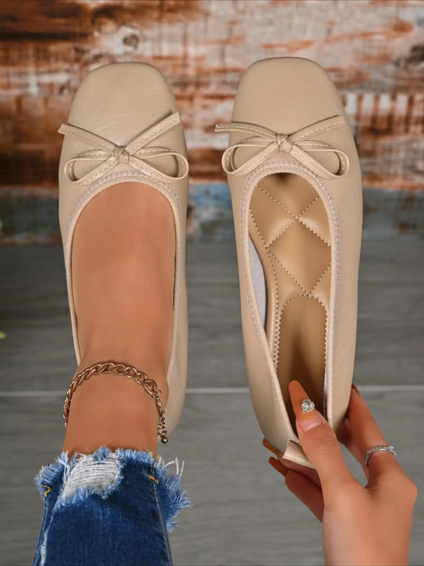 Square toe ballet flats with delicate bow, soft anti-slip thin sole, slip-on style, various fresh colors, soft fit, perfect for daily commuting.