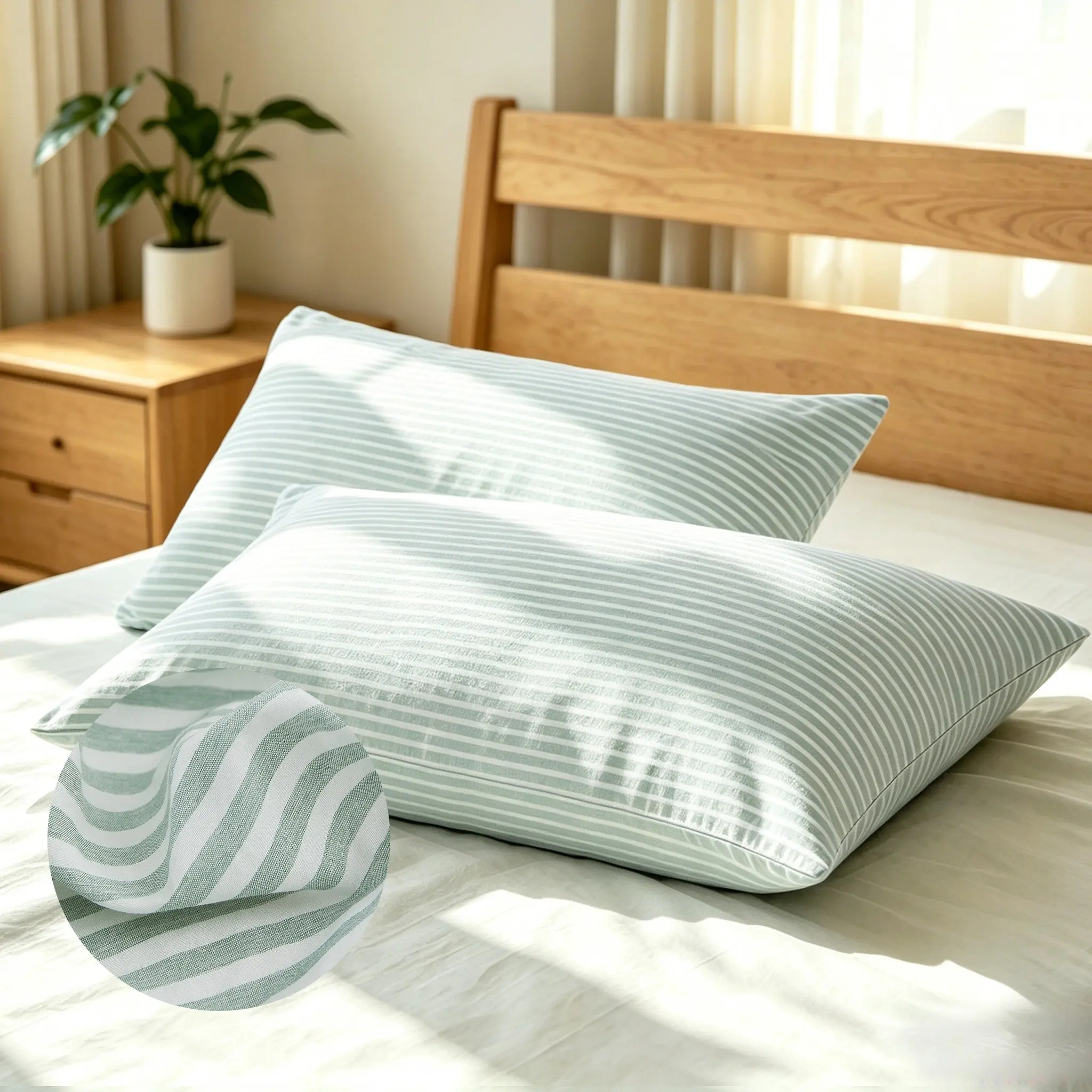 2 Pack Nordic Ultra-Soft Cationic Stripe Pillowcases, No Filling, Soft Cozy Skin-Friendly Breathable Pillow Covers, Minimalist Elegant Design for Bedroom Dorm Hotel, Gentle on Hair & Skin, Ideal Gift