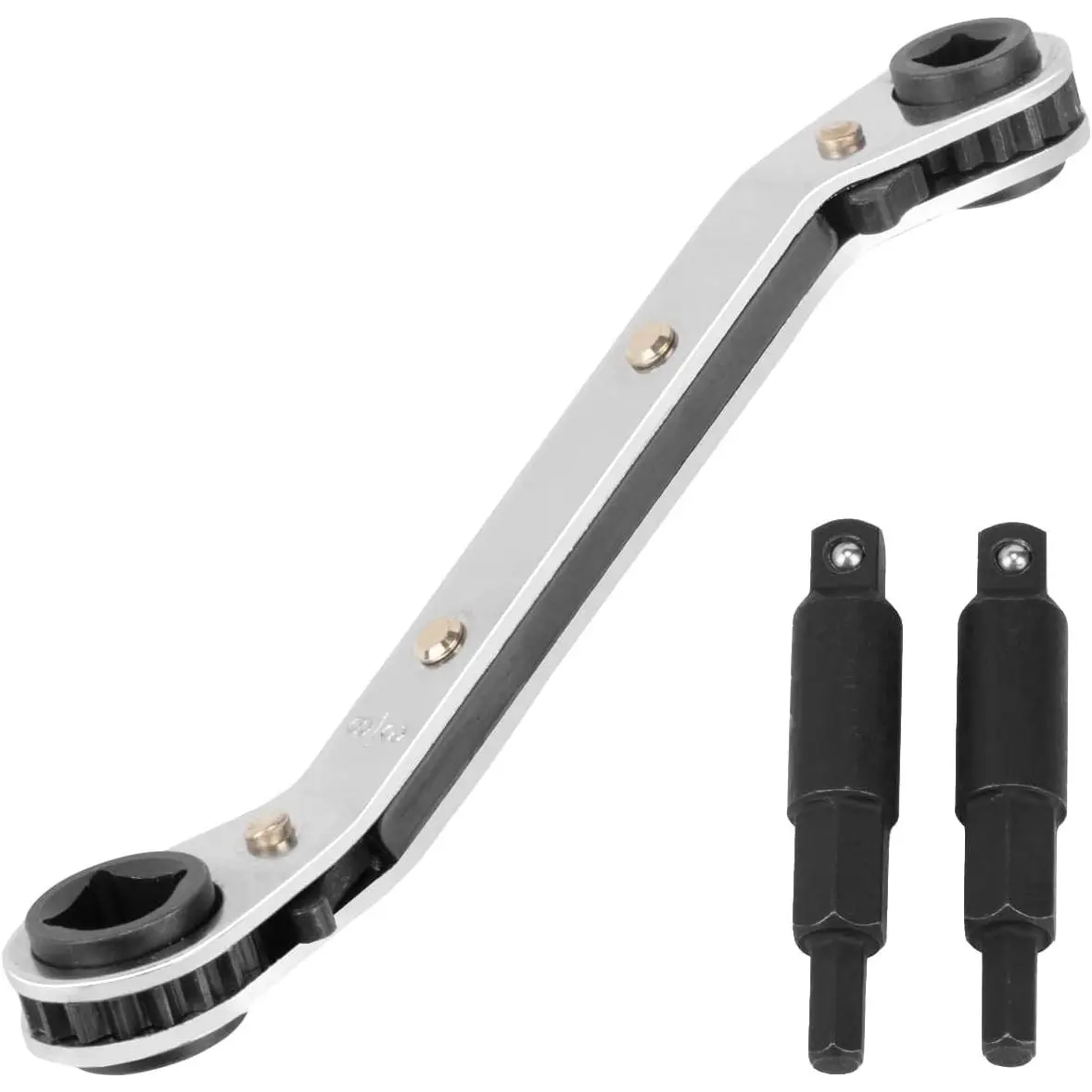 HVAC Service Wrench,Refrigeration Wrench 3/16”, 1/4”, 5/16”, 3/8” | 2 hexagon bit adapters ,  AC tools for HVAC for refrigeration equipment repair and routine service work