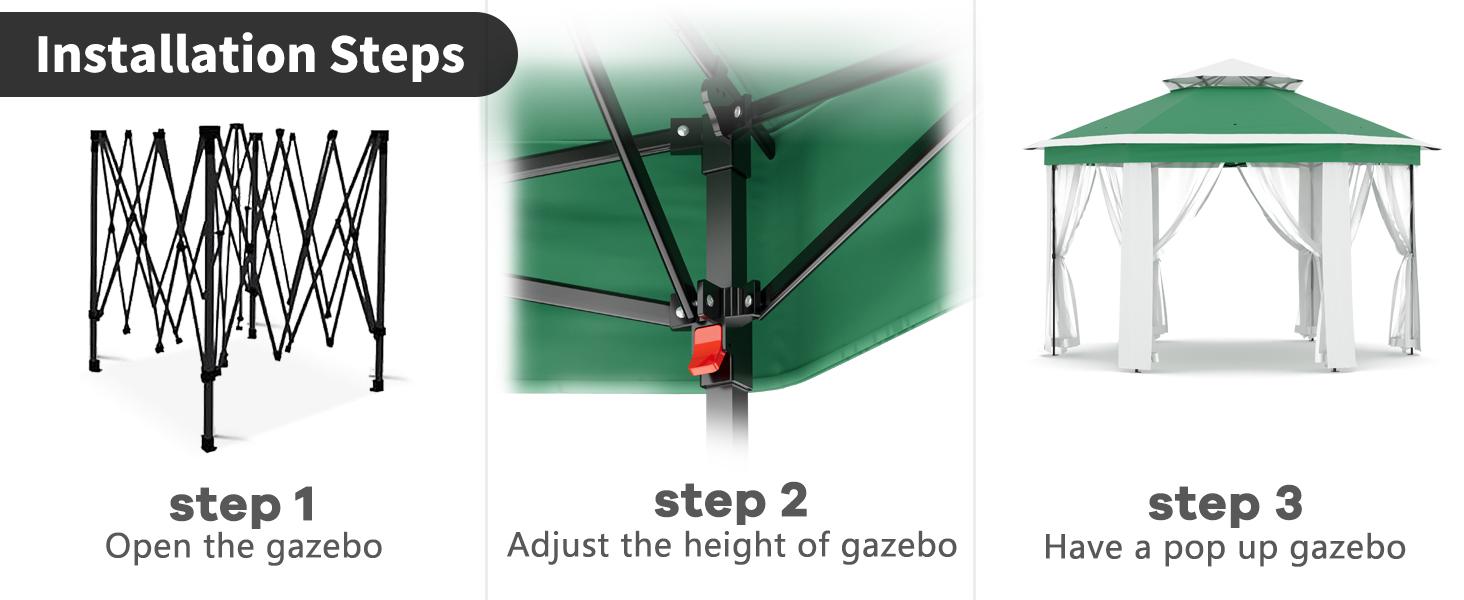 13x13FT Pop-Up Gazebo, Hexagonal Outdoor Canopy Tent with Mosquito Netting, Dual Vent Roof Awning with 6 Sided Sun Shelter, UV Resistant Height Adjustable for Patio, Backyard - Light Khaki + Beige