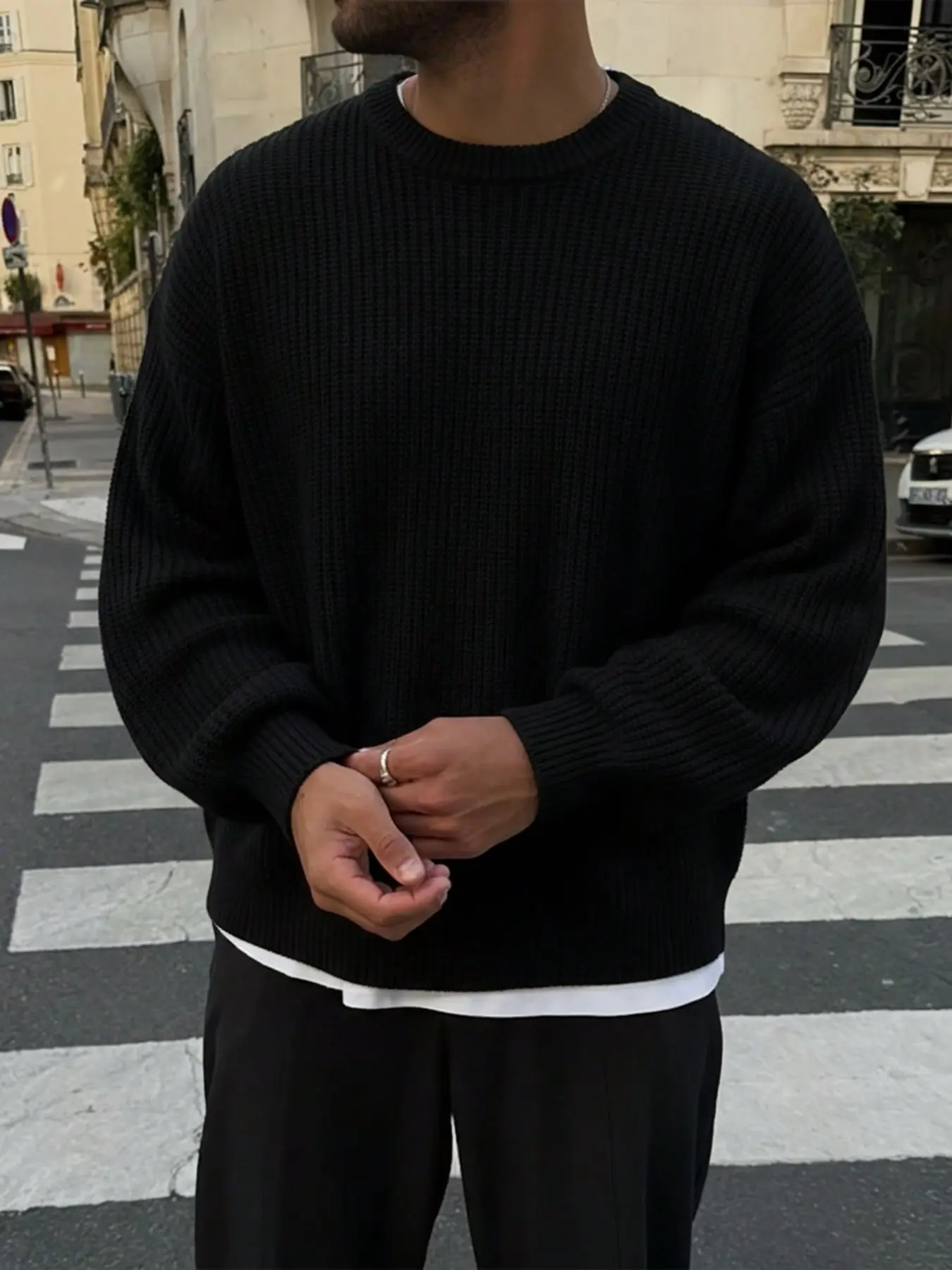 Men's Long Sleeve Fitted Knit Sweater, Knitwear, Plain Casual Style, Fall & Winter Warm Round Neck Pullover, Ideal for Daily Wear at Home or Work