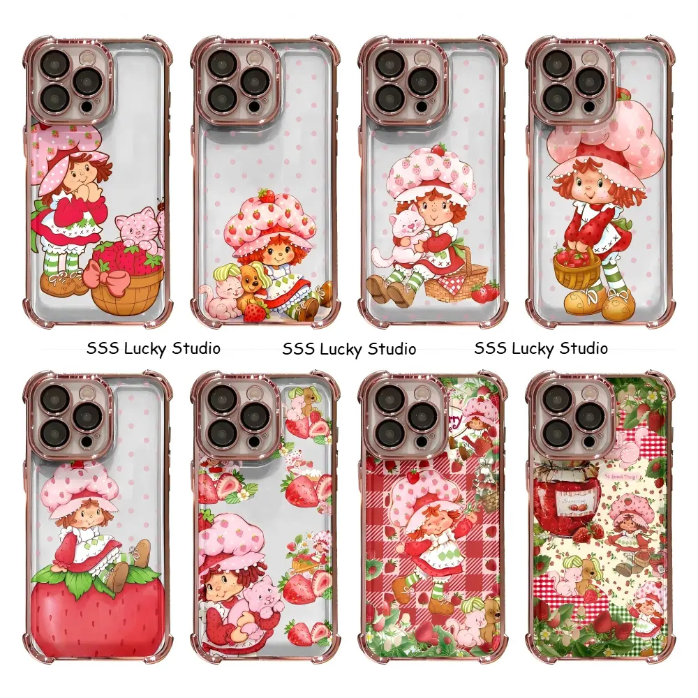 Cute Strawberry Shortcake Girl Pink Phone Cases For iPhone 12-17 ProMax/Pro/Plus/Air,Transparent Shockproof Casing Cover Accessories,Ideal Birthday Holiday Gift