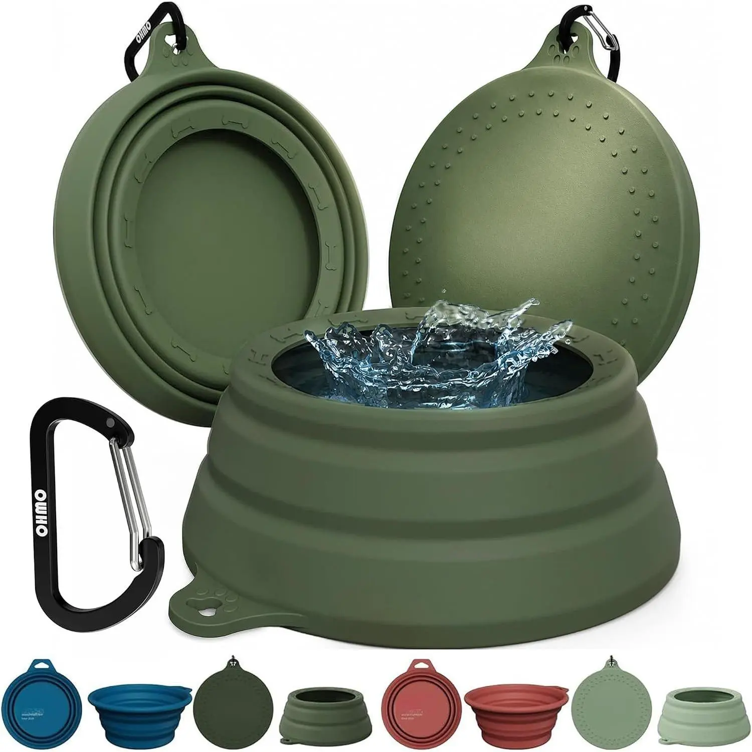 Spill Proof Collapsible  Bowl, 24oz Portable  Water Bowl | Low Center Gravity Stability, Tapered Splash Control, Foldable  Bowl, Dishwasher Safe,  Travel Essential, Camo Green